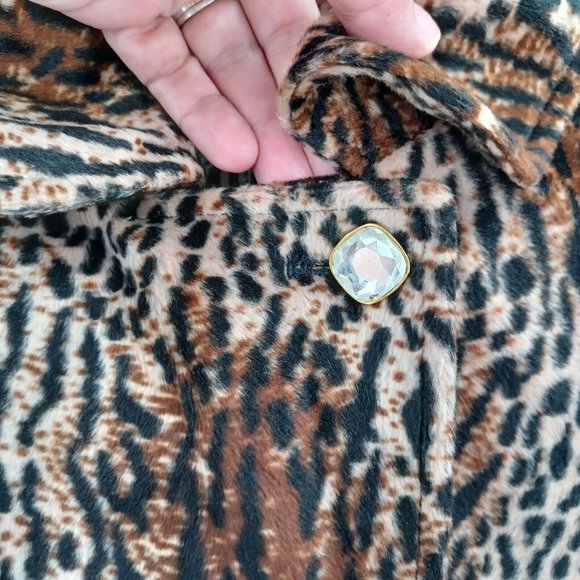 GUESS L Cropped Fur Lined Blazer Jacket Flared 3/4 Sleeve Y2K Retro Animal Print - Picture 5 of 15